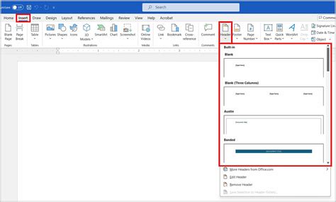 how to add columns to header in word