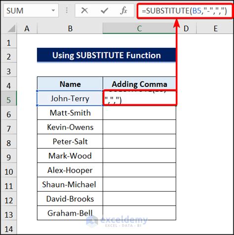 how to add comma between email addresses in excel