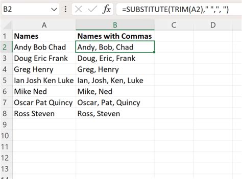 how to add comma between text in excel