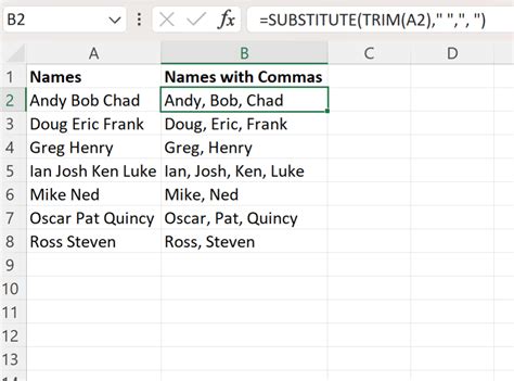 how to add comma between words in excel formula