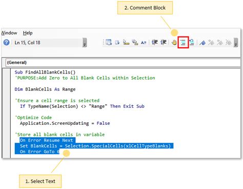 how to add comment in vba excel