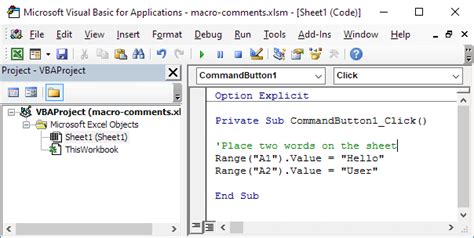 how to add comment in vba macro