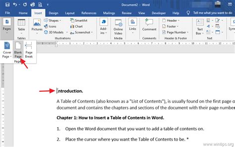 how to add contents in word