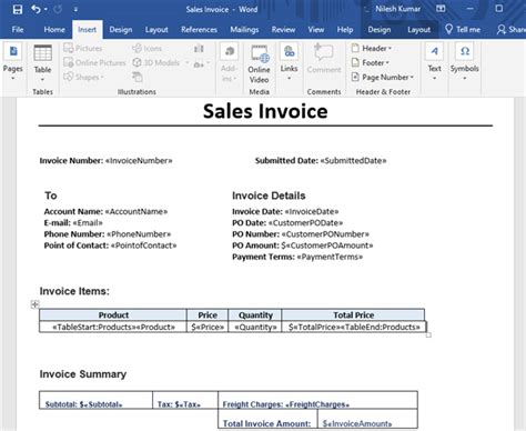 how to add data in word document