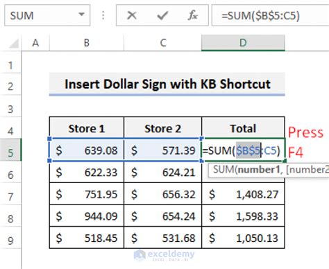 how to add dollar symbol in excel formula