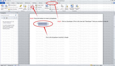 how to add drop down menu in word