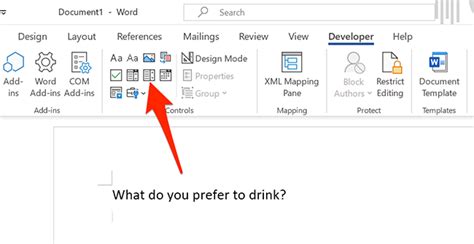 how to add drop down menu in word without developer tab