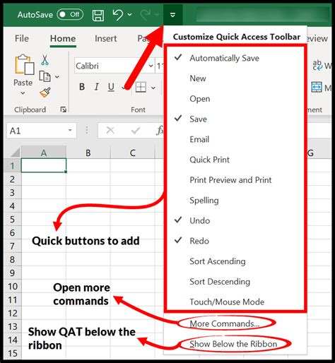 how to add frequently used buttons to the quick access toolbar in excel