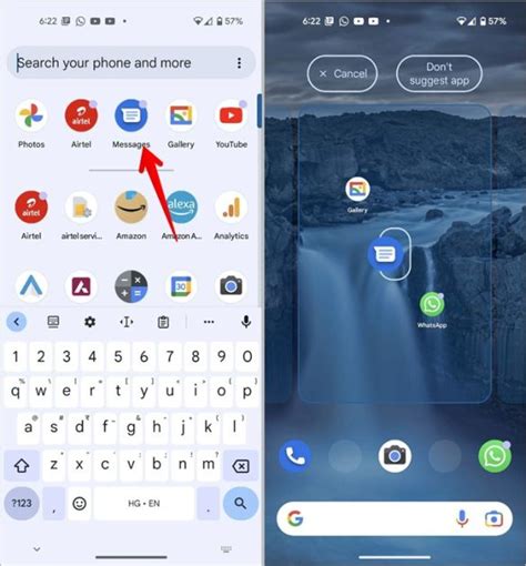 how to add google message app to home screen