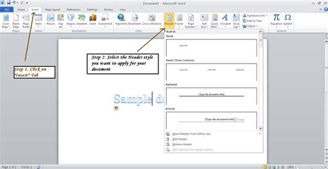 how to add header template in word