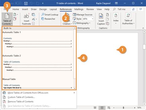 how to add in word table of contents