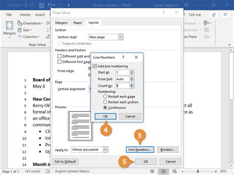 how to add line numbers in word online