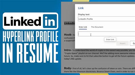how to add linkedin hyperlink in cv