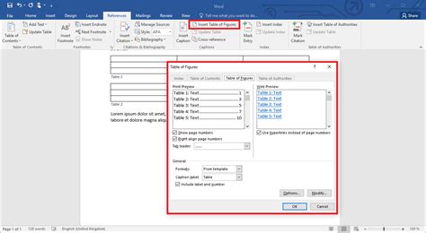how to add list of figures in word online