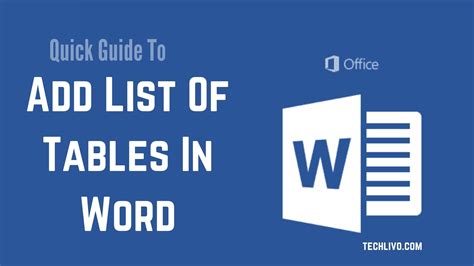how to add list of tables in word mac