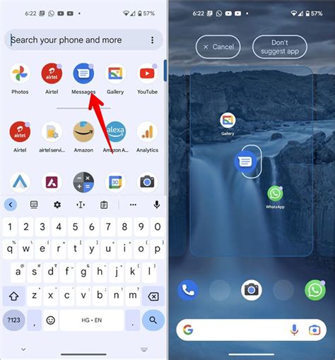 how to add messages app to home screen
