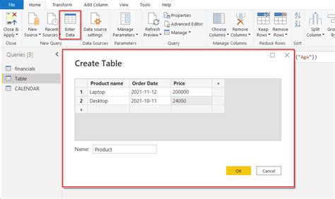 how to add new table in power query