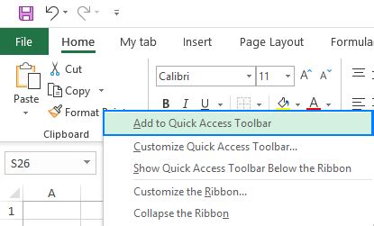 how to add open to the quick access toolbar