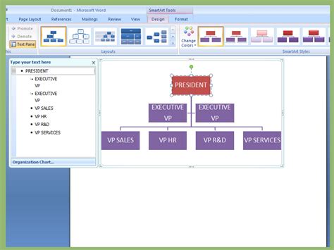 how to add organization chart in word