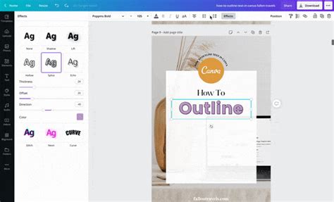 how to add outline to a text in canva