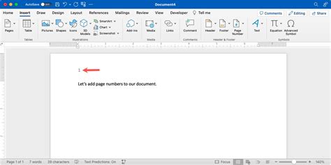 how to add page 1 of 2 in word mac