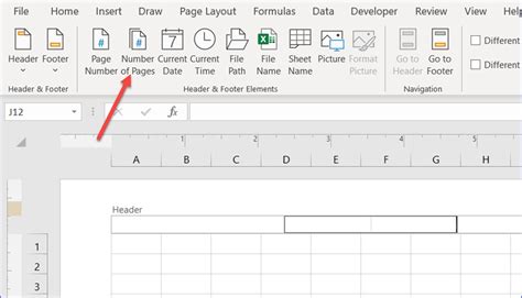 how to add page numbers in excel sheet