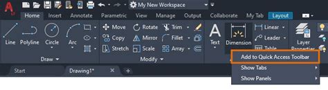 how to add quick access toolbar in autocad