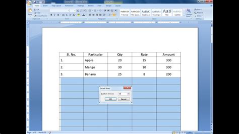 how to add rows in word table shortcut