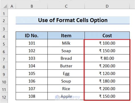 how to add rupee symbol in excel cell