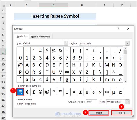 how to add rupee symbol in excel shortcut keys