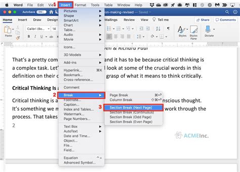 how to add section break in word with different header