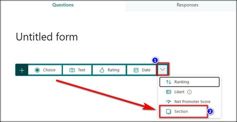 how to add sections in microsoft forms