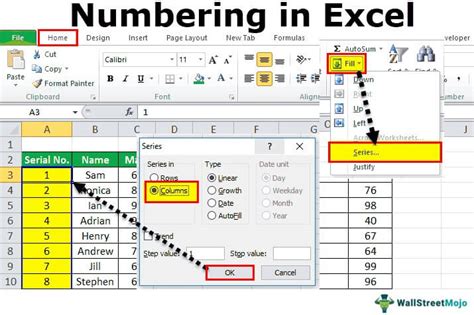 how to add serial number in excel