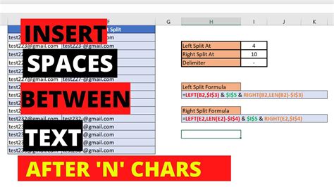 how to add space between text in excel cell after n characters