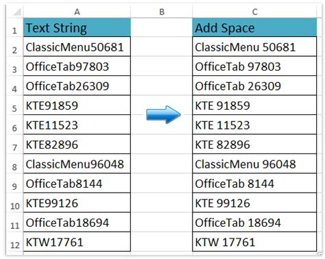 how to add space between words and numbers in excel