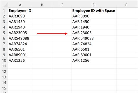 how to add space in excel between words