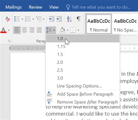 how to add spacing in word