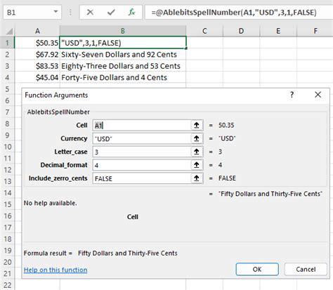 how to add spell number formula in excel