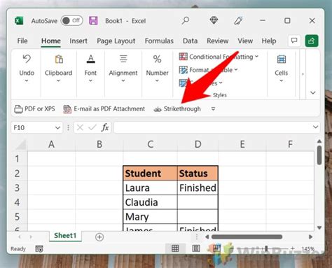 how to add strikethrough button in excel