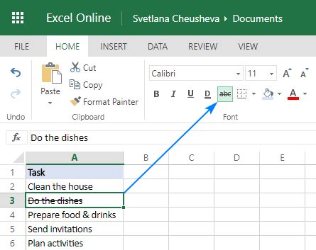 how to add strikethrough shortcut in excel
