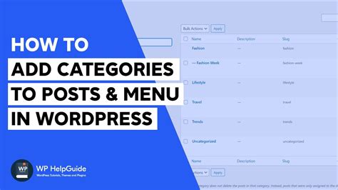 how to add sub categories to menu in wordpress