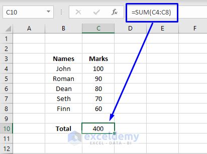 how to add sum formula in excel row