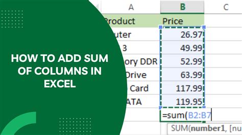 how to add sums in excel column