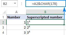 how to add superscript in excel formula