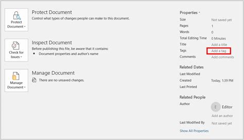 how to add tag in word