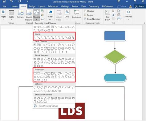 how to add text to a flow chart in word