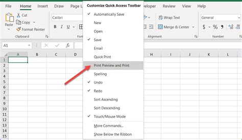 how to add the quick print button to the quick access toolbar in excel