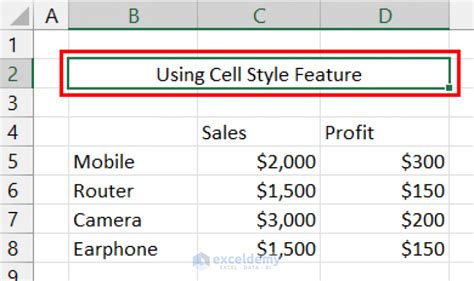 how to add title cell in excel