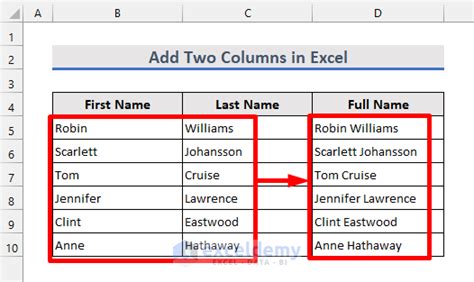 how to add two columns in excel