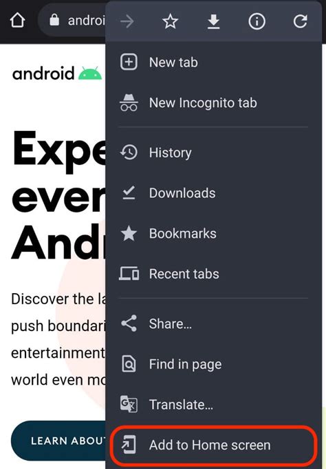 how to add web app to home screen android